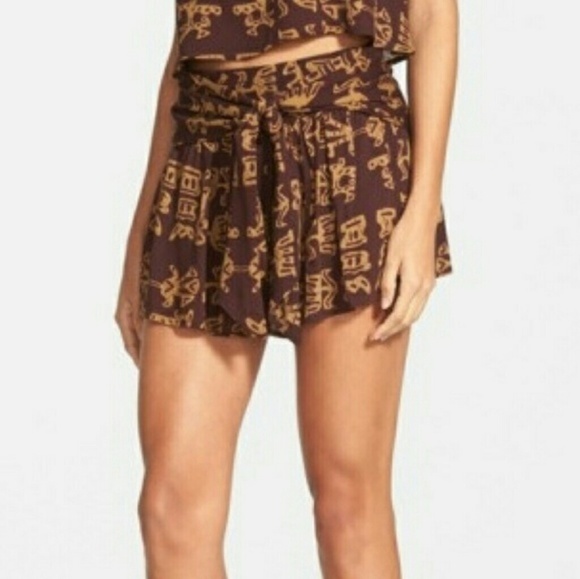 Leith‎ NWT Tribal Print Shorts "Brown Henna Woodcut - Picture 1 of 4